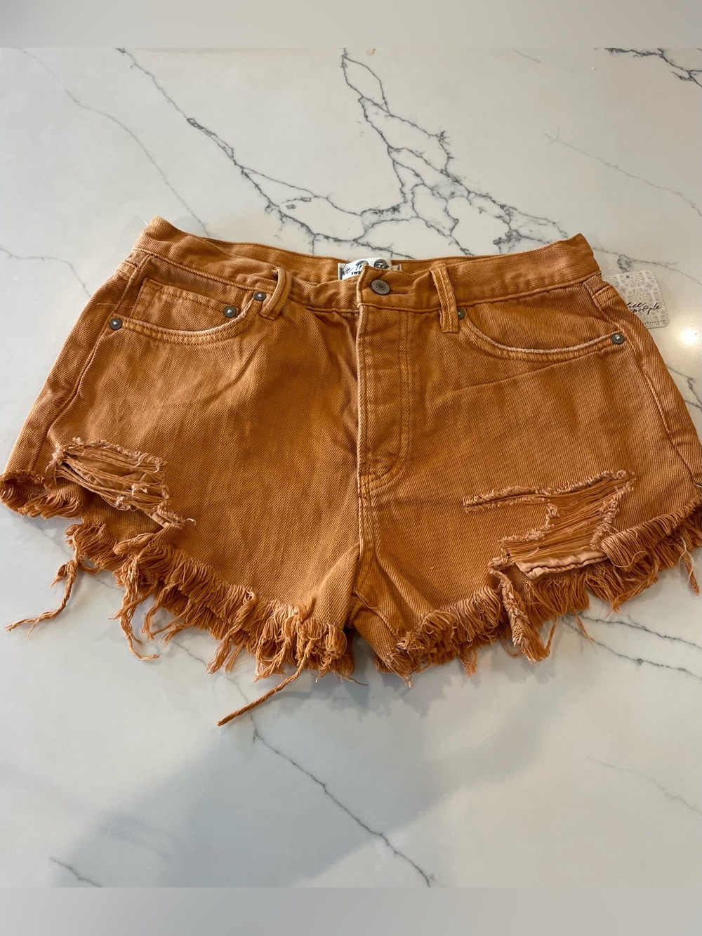 Free People Rust Orange Distressed Shorts